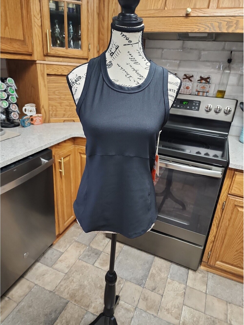 Women's Black Ribbed Athletic Tank Top